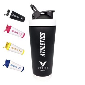 Verise Stainless Steel Insulated Water Bottle Protein Mixing Cup - Double Wall Metal Shaker Bottle for Smoothie, Pre Workout - 25 Oz (Matte Black)