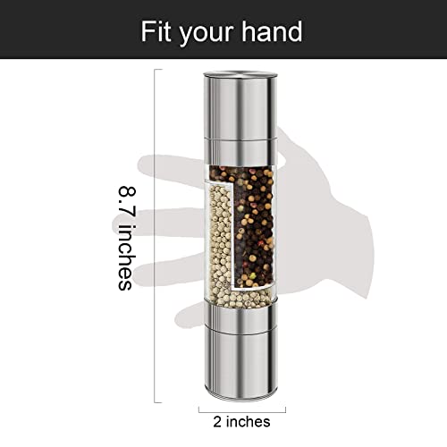 HST Salt and Pepper Grinder 2 in 1, 304 Stainless Steel Two-Way Salt and Pepper Mill, Professional Chef Coarse and Fine Manual Grinders