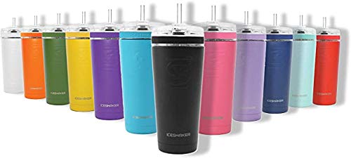 Ice Shaker 26oz Stainless Steel Tumbler as seen on Shark Tank | Vacuum Insulated Bottle with Flex Lid and Straw for Hot and Cold Drinks (Black) | Gronk Shaker
