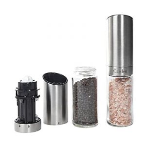 Carden Kitchen Electric, Stainless Steel, Gravity Salt and Pepper Grinder Set of 2, Automatic Battery Powered, Adjustable Coarseness, One-Handed Operation, Professional Quality, Easy to Use
