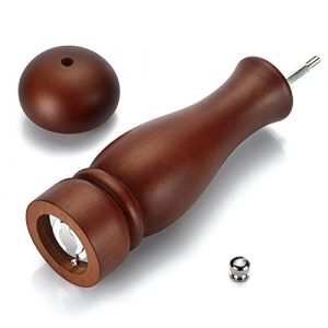 Pepper Grinder, Refillable Wooden Pepper Mill with Crank Handle, Classic Manual Salt and Pepper Grinder Shaker, Ceramic Grinding Mechanism, Suitable for Kitchen, Barbecue, Party, 9 Inches, Wood Brown