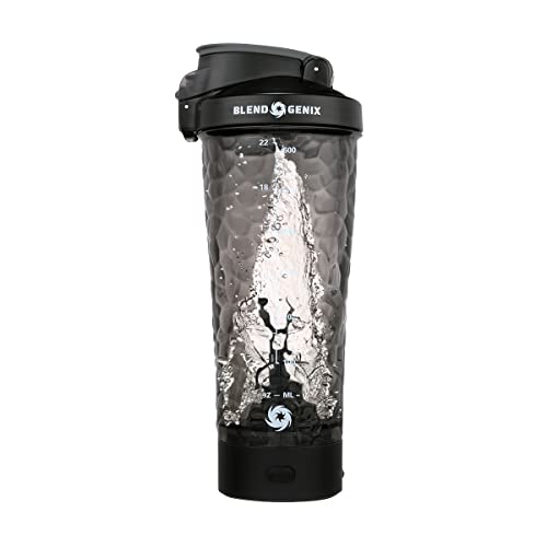 Blend Genix Premium Electric Protein Shaker Bottle,Powerful,Lightweight Vortex Mixer, Made with Tritan-BPA Free-24oz-USB Magnetic Rechargeable Shaker Cup For Making Protein Shakes (Black)
