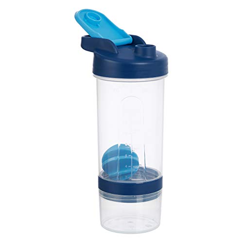Amazon Basics Shaker Bottle with Mixer Ball – 20-Ounce, 2-Pack, Blue, 11.8x9x23cm