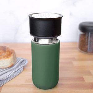 Fellow Carter Move Travel Mug - Vacuum-Insulated Stainless Steel Coffee and Tea Tumbler with Ceramic Interior and Splash Guard, Cargo Green, 12 oz Cup