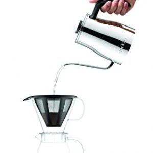 Bodum Melior Pour Over Borosilicate Glass Coffee Dripper with Carafe Lid and Stainless Steel Filter, 20 Ounce, Clear