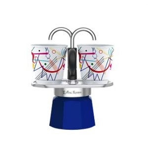 Bialetti - Mini Express Kandinsky: Moka Set includes Coffee Maker 2-Cups (2.8 Oz), Light Blue, Aluminum