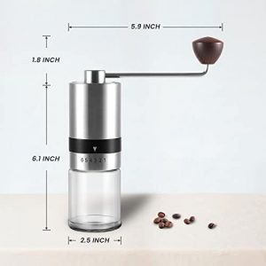 Manual Coffee Grinder -VEVOK CHEF Stainless Steel Burr Grinder 6 Adjustable Setting Silver Vintage Hand Coffee Grinder Portable Hand Crank Conical Coffee Bean Grinder Mill for Camping Travel