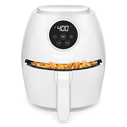 CHEFMAN Small Air Fryer Healthy Cooking, 3.7 Qt, Nonstick, User Friendly and Digital Touch Screen, w/ 60 Minute Timer & Auto Shutoff, Dishwasher Safe Basket, BPA-Free, Glossy White