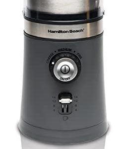 Hamilton Beach Electric Coffee Grinder for Beans, Spices and More, with Multiple Grind Settings for up to 14 Cups, Removable Stainless Steel Chamber, Grey (80396C)
