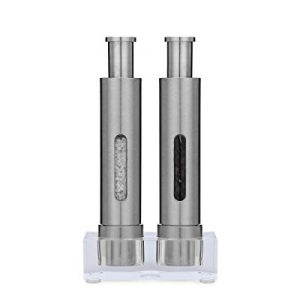 Grind Gourmet Salt and Pepper Grinder Set of 2 with Modern Thumb Push Button Grinder, Solid Stainless Steel, Black Pepper, Sea Salt and Himalayan Salt, Peppermill are Refillable (Stainless)