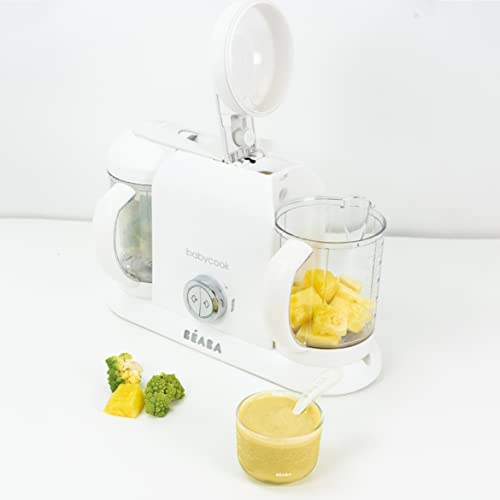 BEABA Babycook Duo 4 in 1 Baby Food Maker, Baby Food Processor, Baby Food Blender Baby Food Steamer, Make Fresh Homemade Baby Food from Home, Large 9.1 Cup Capacity, White