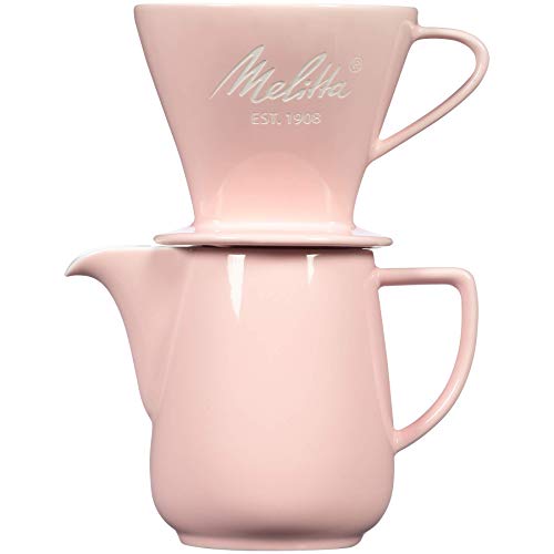 Melitta Porcelain Pour-Over Carafe Set with Cone Brewer and 20 Ounce Carafe, Pastel Pink