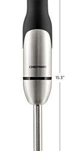 Chefman Electric Immersion Blender 300-Watt Stick Hand-Held Blending w/Simple One Touch Power Control, Pressure Sensitive Multiple Speed Trigger, Detachable Blade, Stainless Steel