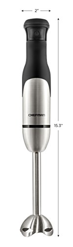 Chefman Electric Immersion Blender 300-Watt Stick Hand-Held Blending w/Simple One Touch Power Control, Pressure Sensitive Multiple Speed Trigger, Detachable Blade, Stainless Steel