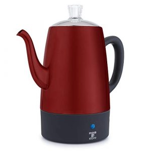 Moss & Stone Electric Coffee Percolator| Red Body with Stainless Steel Lid Coffee Maker | Percolator Electric Pot, Red Camping Coffee Pot - 10 Cups