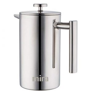 MIRA 20 oz Stainless Steel French Press Coffee Maker | Double Walled Insulated Coffee & Tea Brewer Pot & Maker | Keeps Brewed Coffee or Tea Hot | 600 ml