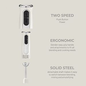 Rae Dunn Immersion Hand Blender- Handheld Immersion Blender, 2 Speed Blender, 500 Watts, Stainless Steel Blade (Cream)