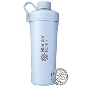 BlenderBottle Radian Shaker Cup Insulated Stainless Steel Water Bottle with Wire Whisk, 26-Ounce, Matte Arctic Blue