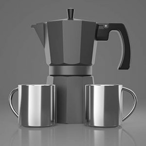 Coffee Gator Moka Pot - 6 Cup, Stovetop Espresso Maker - Classic Italian and Cuban Coffee Percolator w/ 2 Stainless-Steel Cups – Matte Black, Aluminum