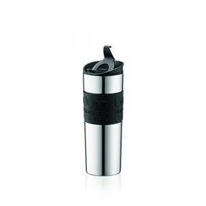 Bodum Travel Press, Stainless Steel Travel Coffee and Tea Press, 15 Ounce, .45 Liter, Black,1 Count (Pack of 1)