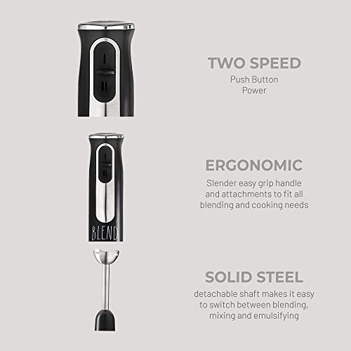 Rae Dunn Immersion Hand Blender- Handheld Immersion Blender, 2 Speed Blender, 500 Watts, Stainless Steel Blade (Black)