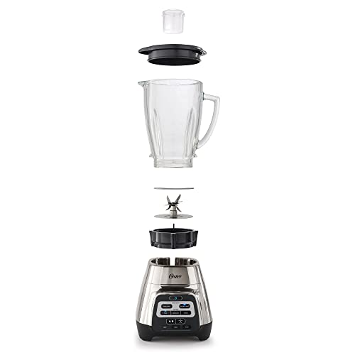 Oster Master Series 800 Watt Kitchen Blender w/ Pre-Programmed Texture Select Settings, 6 Cup Shatter Resisting Glass Jar, and 24 Ounce Blend-N-Go Cup