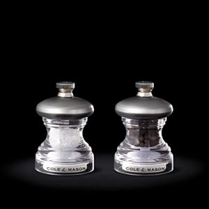 COLE & MASON Button Mini Salt and Pepper Grinder Set, Stainless Steel Mills