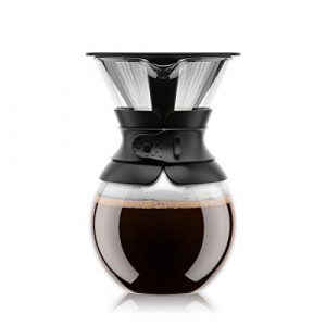 Bodum Bistro Burr Grinder, Electronic Coffee Grinder with Continuously Adjustable Grind, Black & Pour Over Coffee Maker with Permanent Filter, 1 Liter, 34 Ounce, Black Band