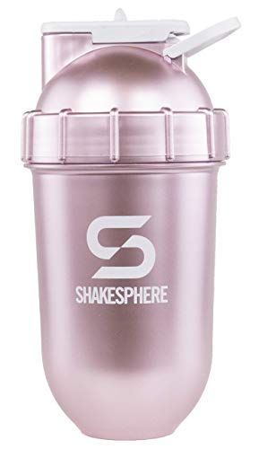 ShakeSphere Tumbler: Award Winning Protein Shaker Cup, 24oz ● Patented Capsule Shape Mixing ● Easy to Clean ● No Blending Ball Needed ● BPA Free ● Mix & Drink Shakes, Protein Powders (Rose Gold)