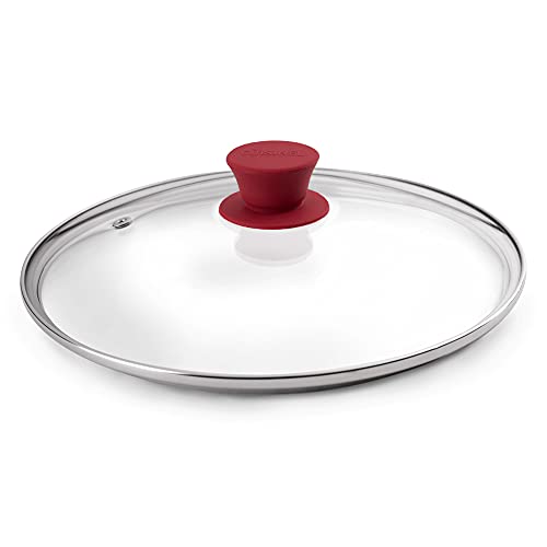 Glass Lid with Steam Vent Hole - 10"-Inch/25.4-cm - Compatible with Lodge Cast Iron Skillet Pan - Fully Assembled Universal Replacement Cover - Tempered and Oven Safe - Reinforced Stainless Steel Rim