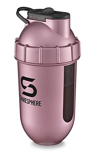ShakeSphere Tumbler VIEW: Protein Shaker Bottle with Side Window 24oz ● Capsule Shape Mixing ● Easy Clean Up ● No Blending Ball Needed ● BPA Free ● Mix & Drink Shakes, Smoothies, More(Rose Gold)