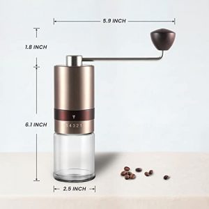 Manual Coffee Grinder VEVOK CHEF Stainless Steel Burr Mill Coffee Grinder with Portable Bag Adjustable Setting Compact Gold Hand Coffee Grinder Ultra Fine for Espresso Capacity 20g,Camping, Travel