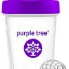 Protein Shake Bottle, Leak Proof Mixer Cup with Stainless Steel Blending Ball | 20 Oz Shaker Blender for Protein, Hydration & Supplement Mixes - Purple Tree