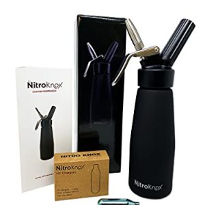 Nitro Cold Brew Coffee Kit by Nitroknox – Custom 1pt Aluminum Metal Head Dispenser, Pure Nitrogen (N2) Gas Chargers Cartridges – NCB Maker with x10 Chargers for Nitro Coffee From Home (Matte Black)