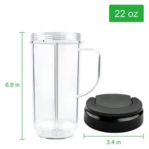 Livtor 2 Pack 22 Oz Tall Blender Cups with 2 Flip Top To-Go Lids & 2 Cross Blades Compatible with Magic Bullet Blenders 250W MB1001