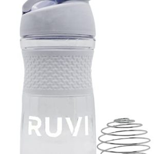 Ruvi Shaker Bottle Sport Mixer | Perfect for Blended Smoothies, Protein Powder Shakes & Mixes | Workout Container with Athletic SportGrip™ | No-Spill, Twistable Cap | 20 oz, Clear