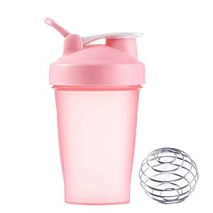 Protein Shaker Bottle Blender w. Classic Loop Top & Stainless Whisk Ball, Classic Shaker Bottle, Kitchen Water Bottle, Small Shaker Bottle w. BPA free, Best for Protein Powder Mix. (Pink,16oz)