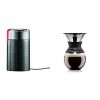 Bodum BISTRO Blade Grinder, Electric Blade Coffee Grinder, Black & Pour Over Coffee Maker with Permanent Filter, 1 Liter, 34 Ounce, Black Band