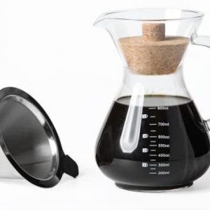Glass Pour Over Coffee Maker Set - 27oz - Reusable Stainless Steel Drip Filter - Cork Lid For Insulation And Decorative Display - Durable Carafe With Ergonomic Handle For Mess-Free Pouring - 6 Servings