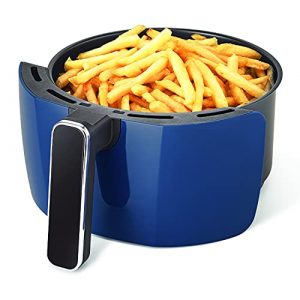 Crux 3.7QT Manual Air Fryer, Faster Pre-Heat, No-Oil Frying, Fast Healthy Evenly Cooked Meal Every Time, Dishwasher Safe Non Stick Pan and Crisping Tray for Easy Clean Up, Stainless Steel/Blue