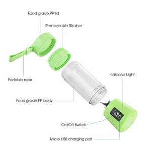 Portable blender Personal 6 Blades Juicer Cup Household Fruit Mixer, With Magnetic Secure Switch, USB Charger Cable (Green)