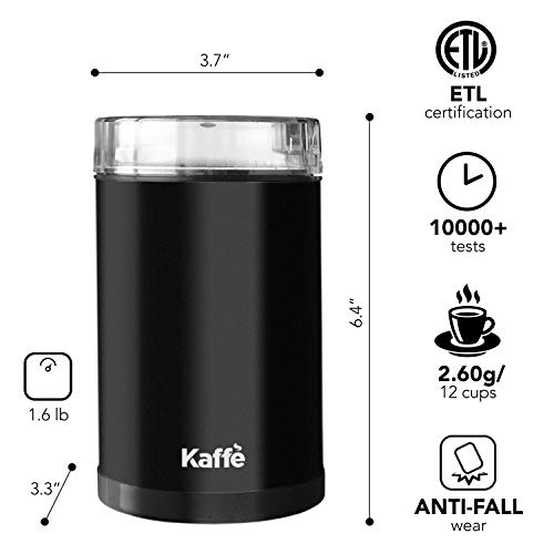 Kaffe Electric Coffee Grinder - 14 Cup (3.5oz) with Cleaning Brush. Easy On/Off. Perfect for Coffee, Spices, Nuts, Herbs, Corn! (Black)