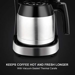 Programmable Coffee Maker 10 Cup, Compact Coffee Machine with 50 oz Thermal Carafe Coffee Pot, Brew Strength Control, Mid-Brew Pause and Anti-Drip Function Stainless Steel Coffee Maker