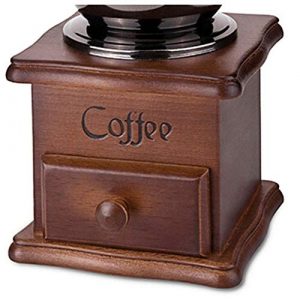 Manual Coffee Grinder Wood Vintage Antique Ceramic Hand Crank Coffee Mill With Adjustable Gear Setting Portable (95 95 210mm, Brown)