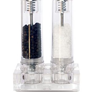 Modern Push Button Salt and Pepper Grinder Set, Grind Gourmet Pump and Grind Sea Salt and Pepper Mill Set with Stand, Refillable Grinder