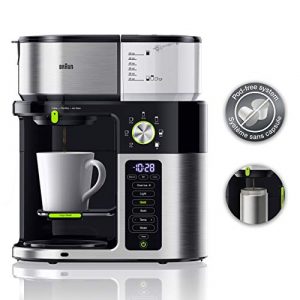 Braun MultiServe Coffee Machine 7 Programmable Brew Sizes / 3 Strengths + Iced Coffee & Hot Water for Tea, Glass Carafe (10-Cup), Stainless/Black, KF9150BK