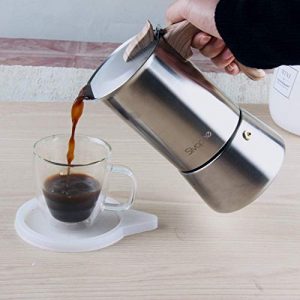 Stainless Steel Stovetop Espresso Coffee Maker|6cups espresso pot | Mocha pot 300ml |Replacement silicone gasket, steel filter and step-by-step instructions | aluminum free (1 Cup=50ml)