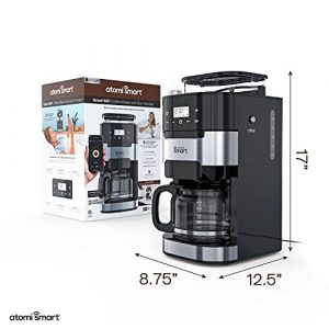 Atomi Smart Coffee Maker with Burr Grinder - WiFi, Voice-Activated, 8 Grind Settings, 12-Cup Glass Carafe, Reusable and Washable Filter, Compatible with Alexa and Google Assistant