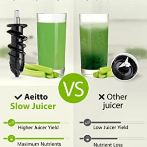 Slow Juicer,Aeitto Celery Juicer Machines,Masticating Juicer,Cold Press Juicer, Juice Extractor with 2-Speed Modes,Reverse Function & Quiet Motor for Vegetables And Fruits,Easy to Clean with Brush