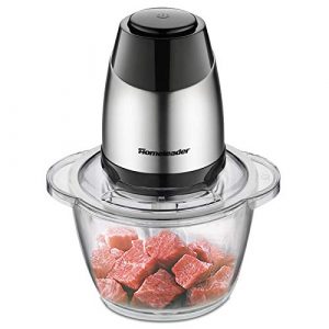 Electric Food Chopper, 5-Cup Food Processor by Homeleader, 1.2L Glass Bowl Grinder for Meat, Vegetables, Fruits and Nuts, Stainless Steel Motor Unit and 4 Sharp Blades, 300W